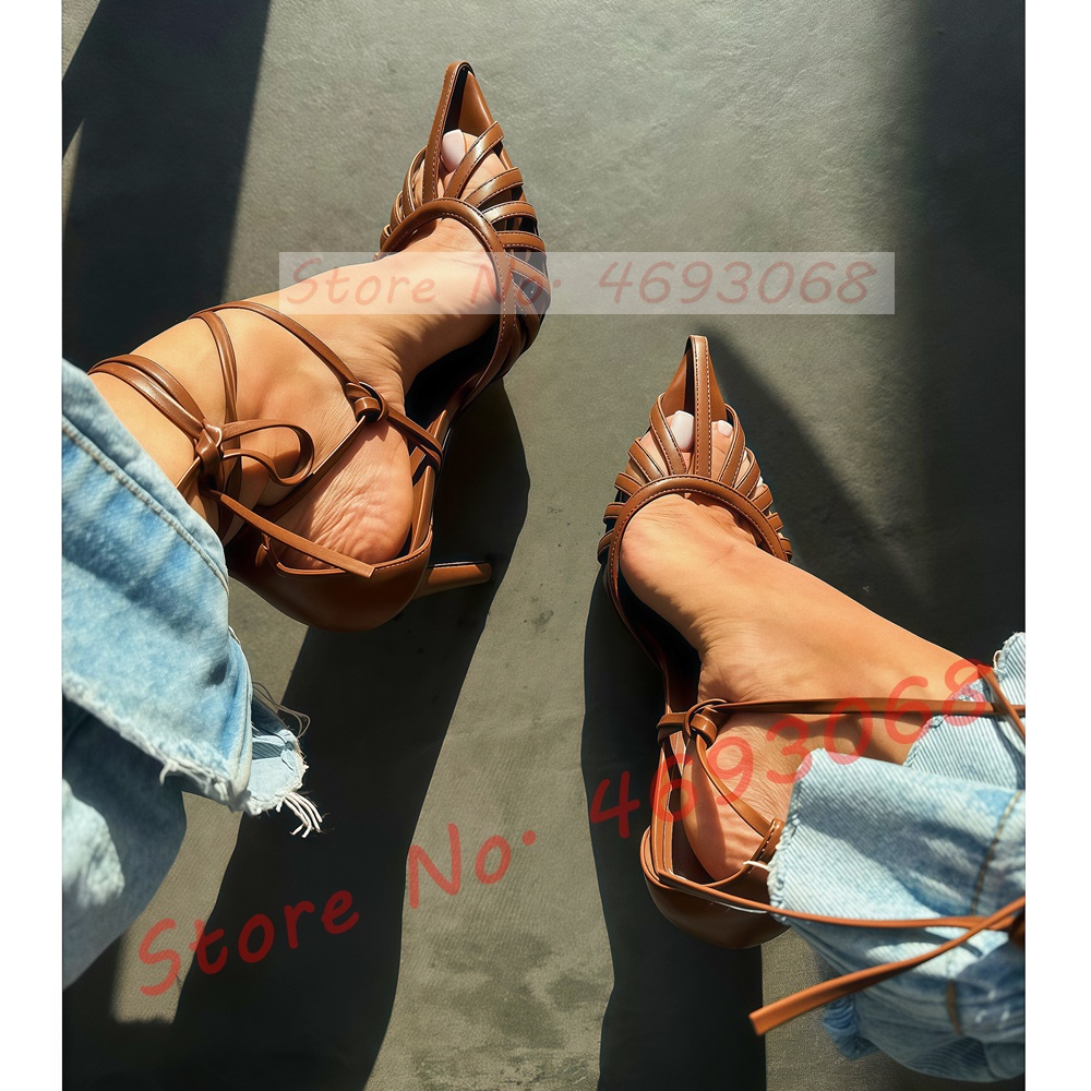 Brown Pointy Toe Caged Sandals - đánh giá và giá Crossfit Ladies
